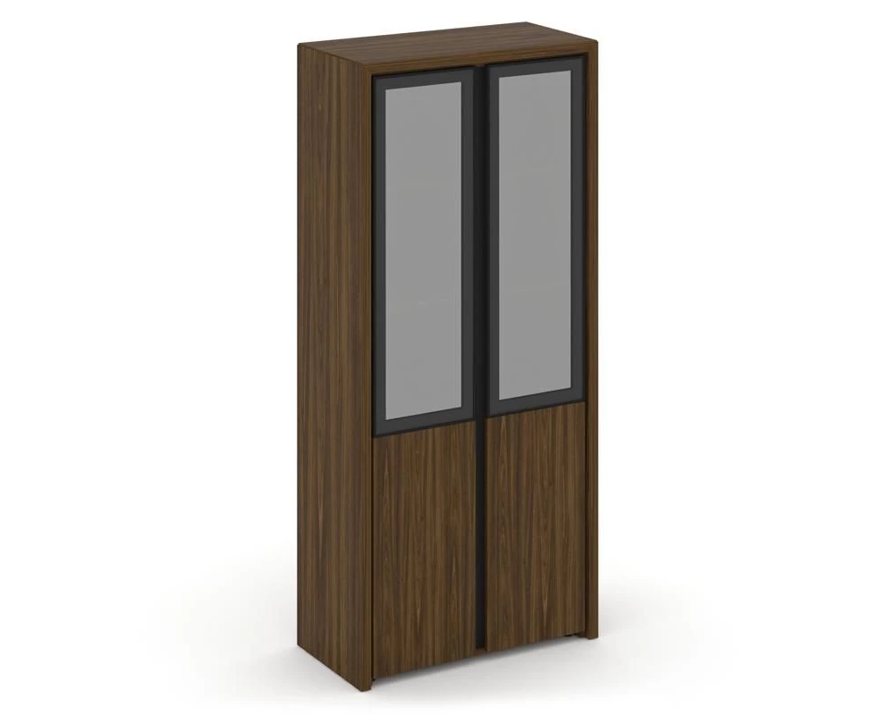 Шкаф высокий широкий (2 низких фасада ЛДСП + 2 средних фасада стекло сатин в раме) Corner